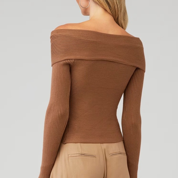 ASTR THE LABEL OFF THE SHOULDER CRISS CROSS FRONT RIBBED ZAYLA SWEATER - Picture 3 of 8